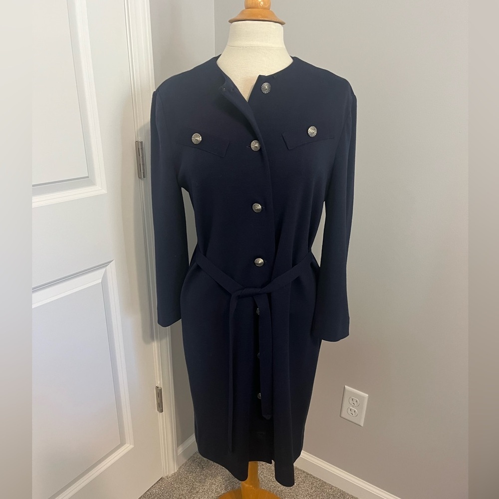 Castleberry London New York 100% Pure WoolNavy Full Button Jacket With Tie Sz 12